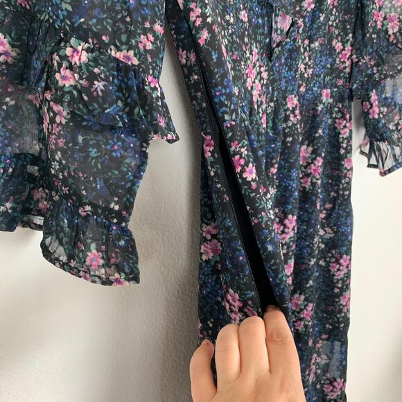 AE Studio S Black Floral Print High Neck Dress Cottagecore Whimsigoth - Picture 7 of 7